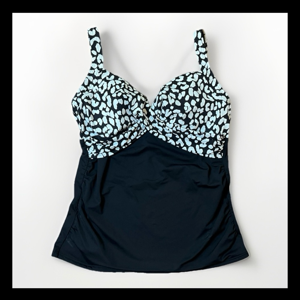 Lands’ End Animal Print Tankini Swim Top | Size 6 | Black and White